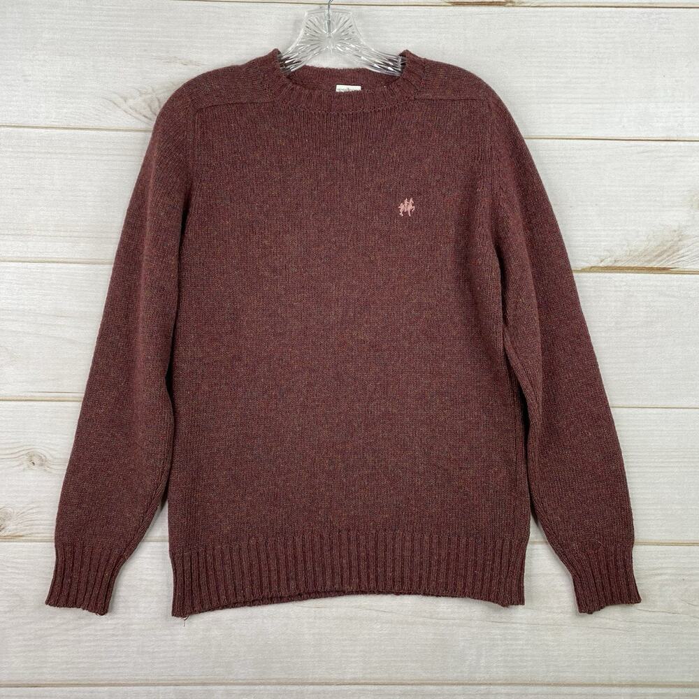 Vintage Mens Sweater Sz M Burgundy Embroidered Polo Logo 3-D Knit Wool Blend
